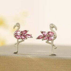 Flamingo Earrings Inlaid Pink Cubic Zirconia